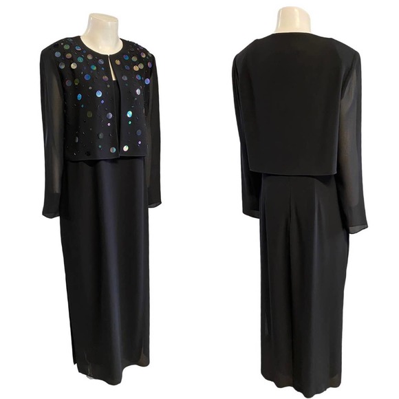 1980s Black Sequin Long Dress Set by Ursula / Medium * - Picture 3 of 4